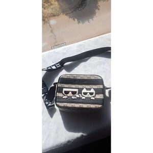 Karl Lagerfeld Paris K/Ikonik Monogram Crossbody Bag Black Beige Camera Purse